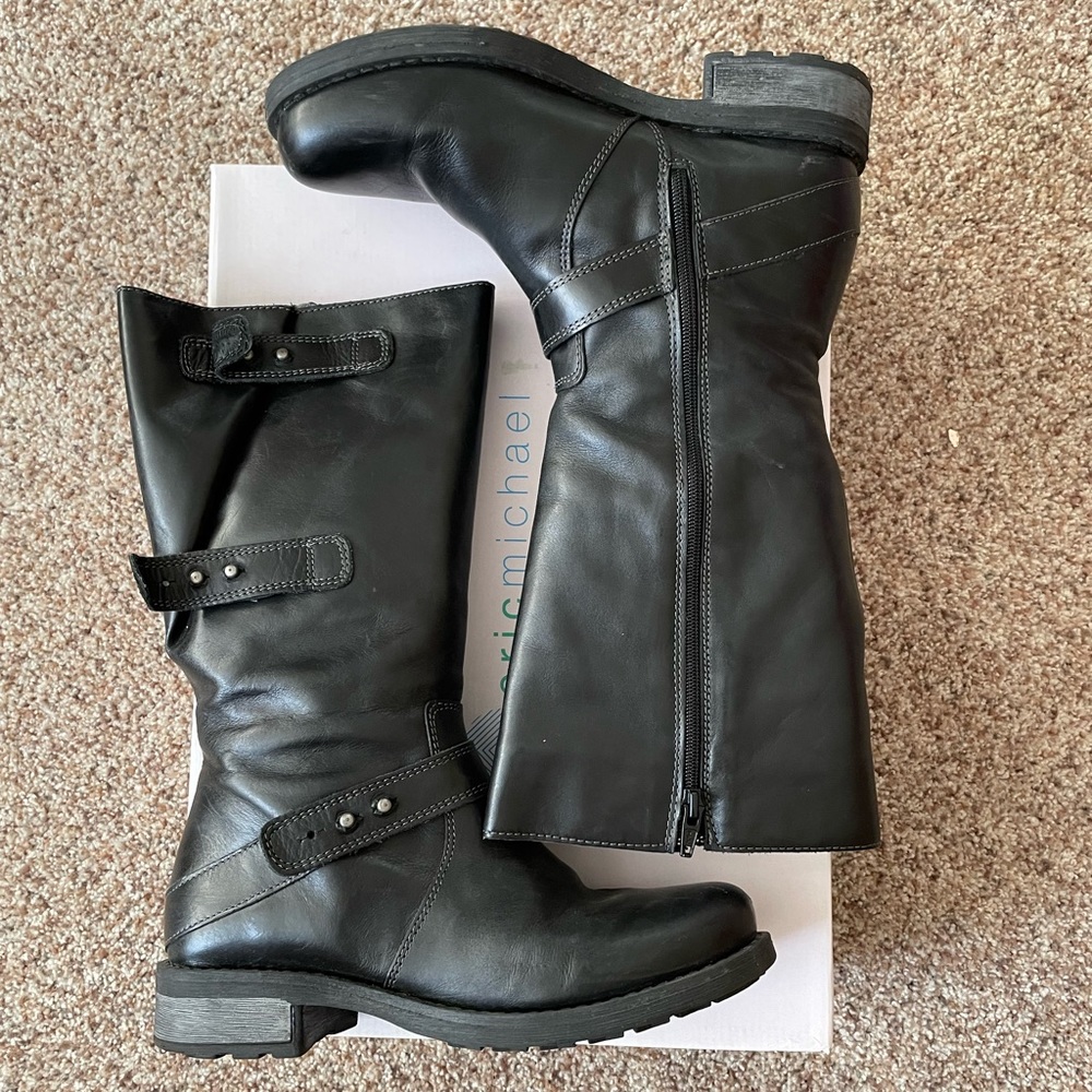 Eric Michael black leather mid calf Moto boot - Carlotta size 38r